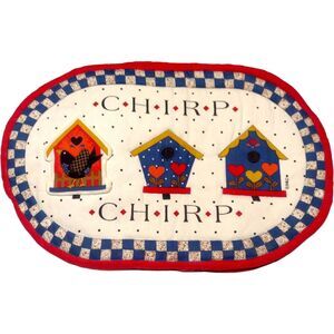 Vintage Bird & Birdhouses Quilted Patchwork Placements 12x17 Set Of 4 Folk Art